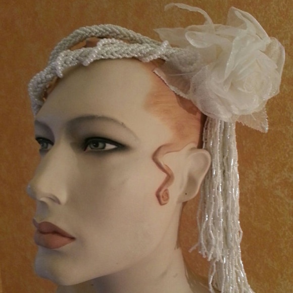 Gatsby White Beaded Vintage Style Headpiece main image 5